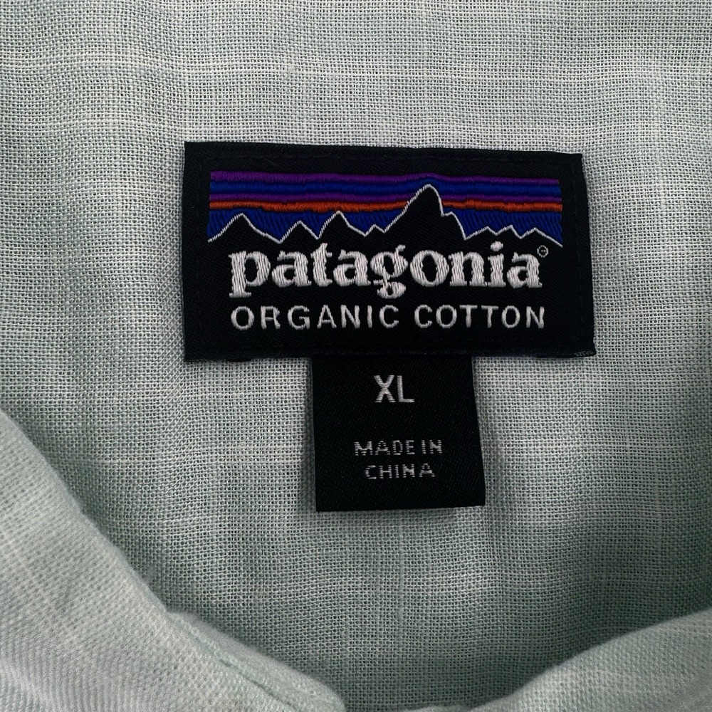 Patagonia Mens XL Worn Wear  Shirt Ticking Stripe Organic Cotton Blend Lt Blue - Picture 7 of 10